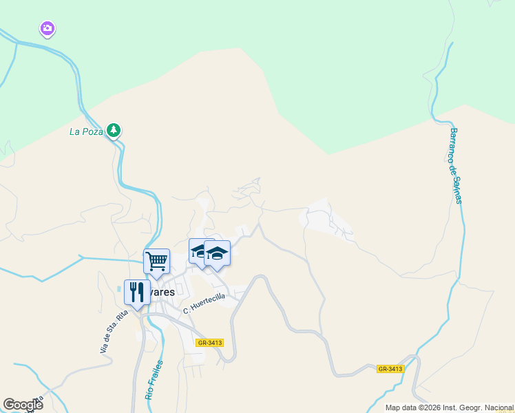 map of restaurants, bars, coffee shops, grocery stores, and more near Calle Yesares Bajo in Granada