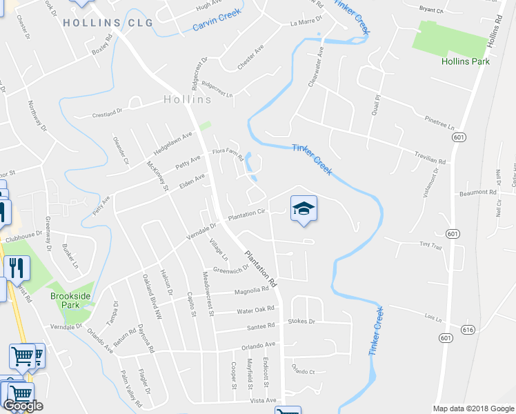map of restaurants, bars, coffee shops, grocery stores, and more near 1124 Gaston Drive in Roanoke