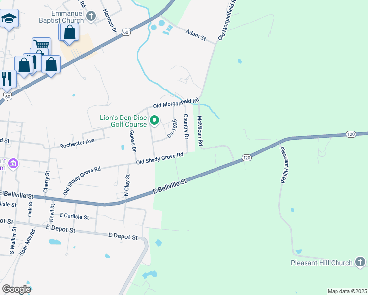 map of restaurants, bars, coffee shops, grocery stores, and more near 243 Country Drive in Marion
