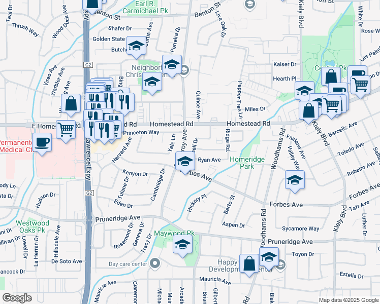 map of restaurants, bars, coffee shops, grocery stores, and more near 744 Cornell Drive in Santa Clara