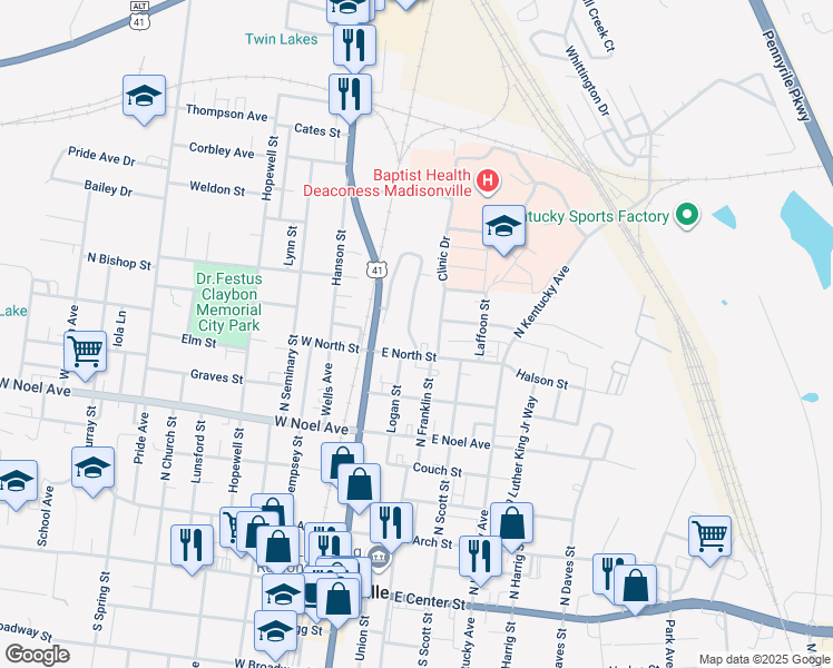 map of restaurants, bars, coffee shops, grocery stores, and more near 501-645 Earlwood Dr in Madisonville