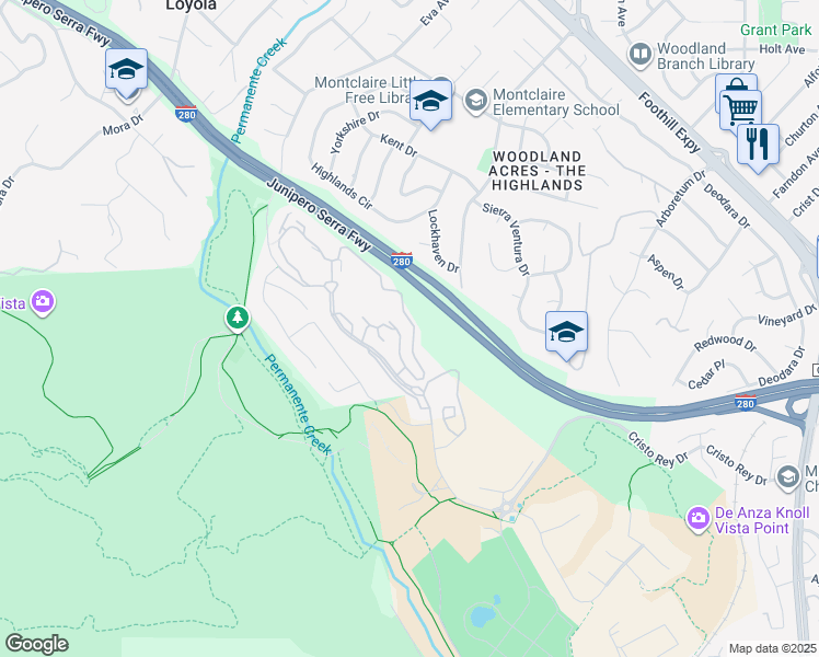 map of restaurants, bars, coffee shops, grocery stores, and more near 23300 Vía Esplendor in Cupertino