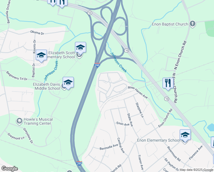 map of restaurants, bars, coffee shops, grocery stores, and more near 1607 River Rock Drive in Chester