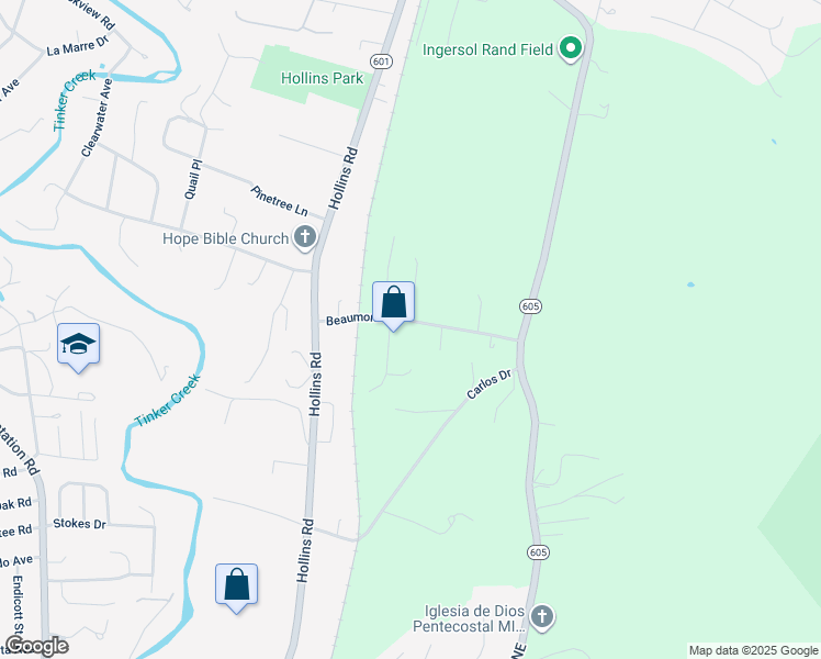 map of restaurants, bars, coffee shops, grocery stores, and more near 1309 Beaumont Road in Roanoke