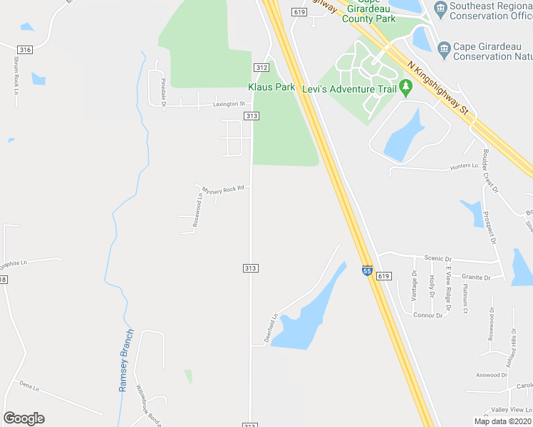 map of restaurants, bars, coffee shops, grocery stores, and more near 5865 County Road 313 in Cape Girardeau
