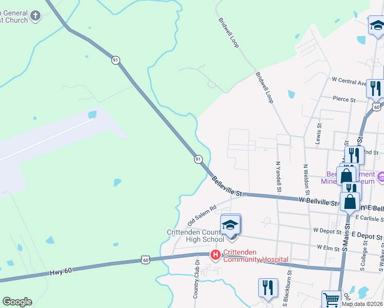 map of restaurants, bars, coffee shops, grocery stores, and more near 1281 Kentucky 91 in Marion