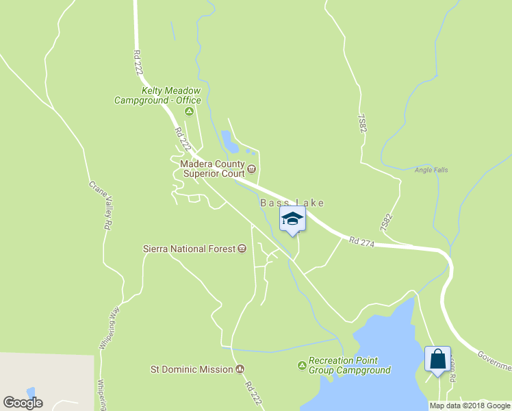 map of restaurants, bars, coffee shops, grocery stores, and more near 40503 Road 222 in Bass Lake