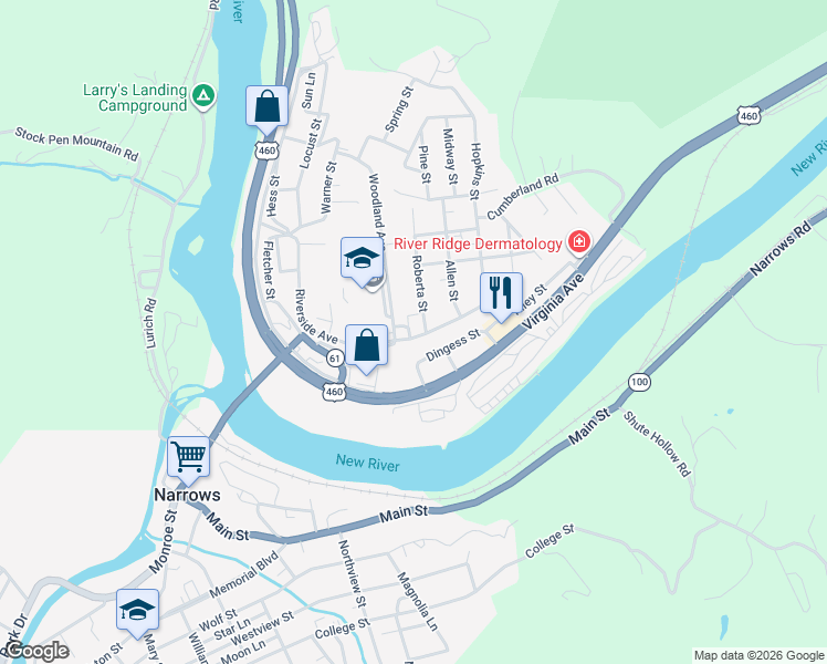 map of restaurants, bars, coffee shops, grocery stores, and more near 107 Franklin Street in Narrows