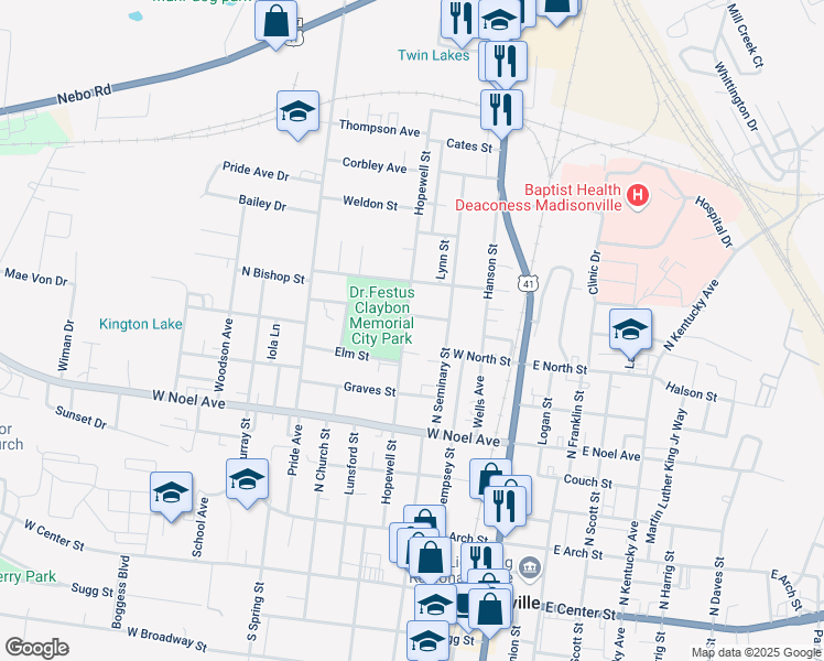 map of restaurants, bars, coffee shops, grocery stores, and more near 526 Hopewell Street in Madisonville