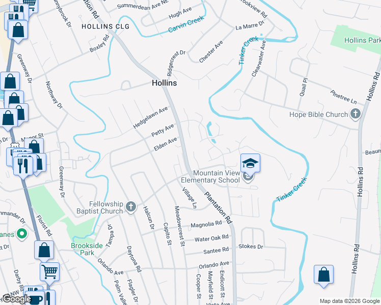 map of restaurants, bars, coffee shops, grocery stores, and more near 730 South Battery Drive in Hollins
