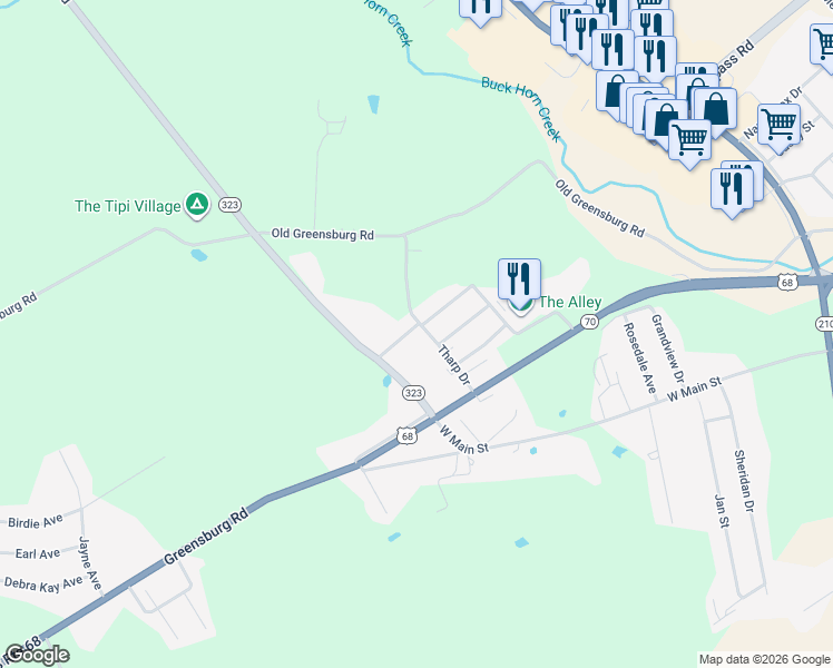 map of restaurants, bars, coffee shops, grocery stores, and more near 85 Hearon Road in Campbellsville