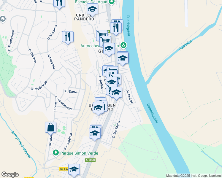 map of restaurants, bars, coffee shops, grocery stores, and more near 1 Calle Francisco León Blanco in Gelves