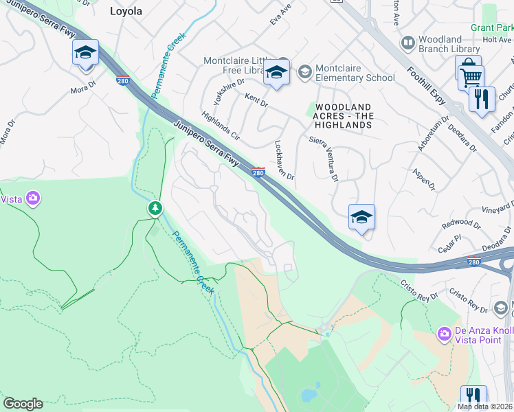 map of restaurants, bars, coffee shops, grocery stores, and more near 23300 Vía Esplendor in Cupertino