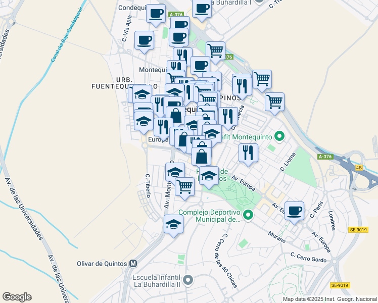 map of restaurants, bars, coffee shops, grocery stores, and more near 1 Calle Sintra in Dos Hermanas