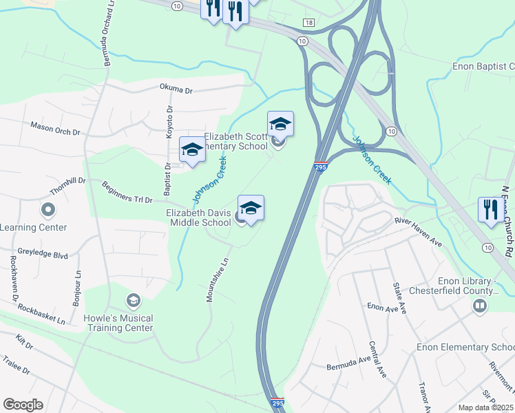 map of restaurants, bars, coffee shops, grocery stores, and more near 813 Beginners Trail Lane in Chester