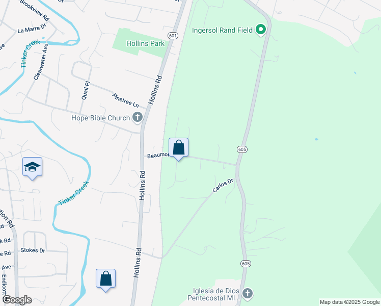 map of restaurants, bars, coffee shops, grocery stores, and more near 1316 Beaumont Road in Roanoke