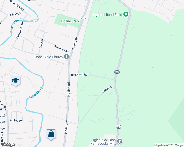 map of restaurants, bars, coffee shops, grocery stores, and more near 1316 Beaumont Road in Roanoke
