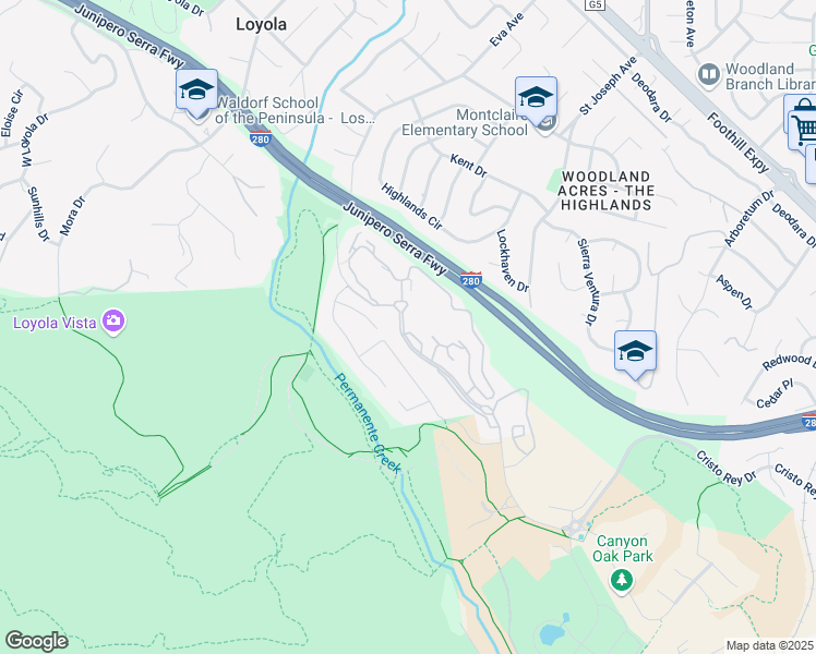 map of restaurants, bars, coffee shops, grocery stores, and more near 23400 Vía Ventura in Cupertino