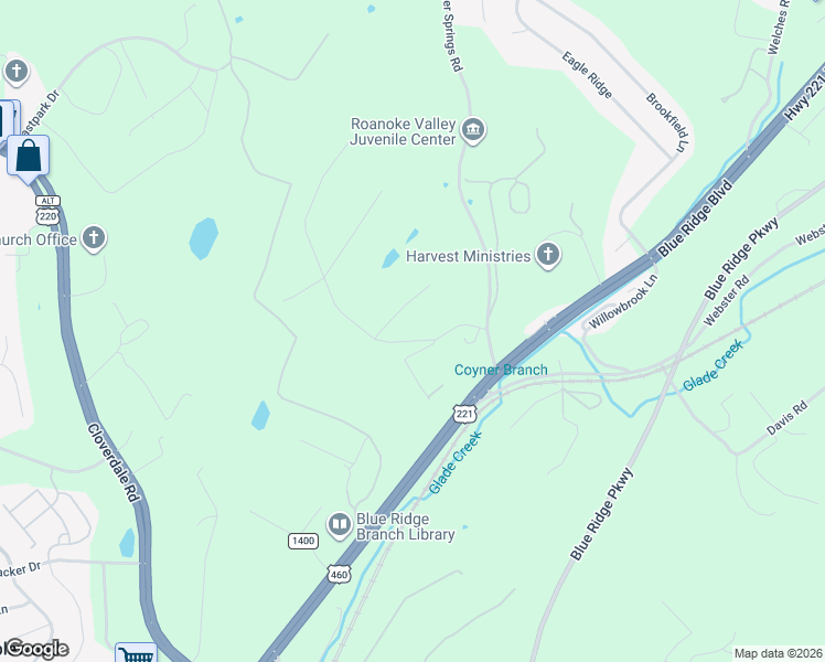 map of restaurants, bars, coffee shops, grocery stores, and more near 2-60 Wades Circle in Roanoke