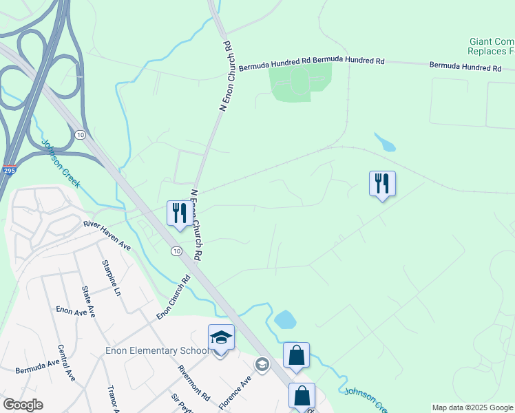 map of restaurants, bars, coffee shops, grocery stores, and more near Enon Station Drive in Enon