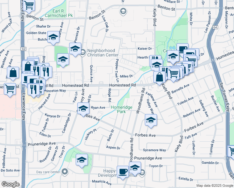 map of restaurants, bars, coffee shops, grocery stores, and more near 2973 Howell Avenue in Santa Clara