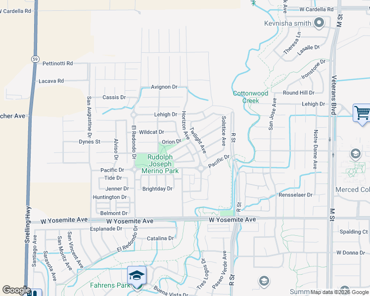 map of restaurants, bars, coffee shops, grocery stores, and more near 1220 Day Light Drive in Merced