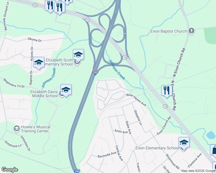 map of restaurants, bars, coffee shops, grocery stores, and more near 1607 River Rock Drive in Chester