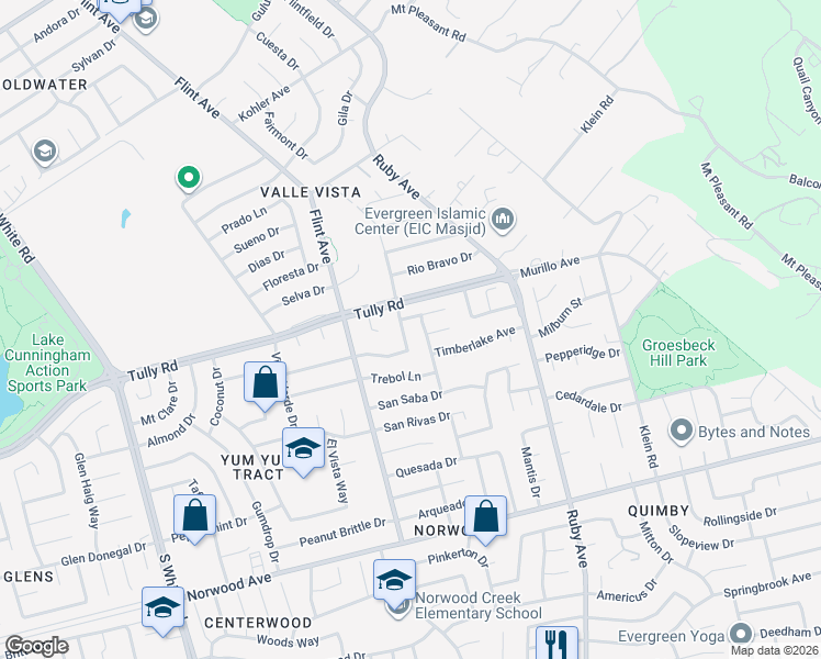 map of restaurants, bars, coffee shops, grocery stores, and more near 2731 Reno Drive in San Jose