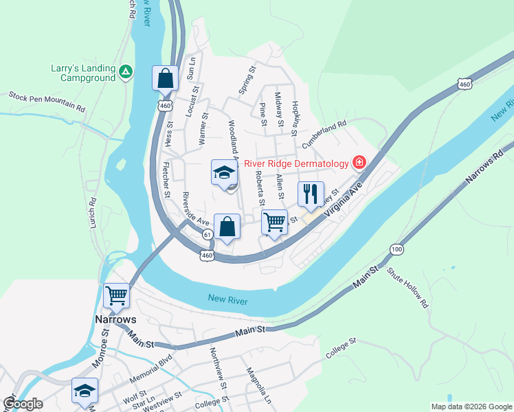 map of restaurants, bars, coffee shops, grocery stores, and more near 107 Franklin Street in Narrows