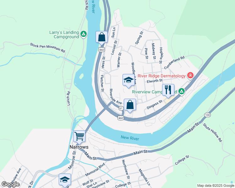 map of restaurants, bars, coffee shops, grocery stores, and more near 111 Frazier Street in Narrows