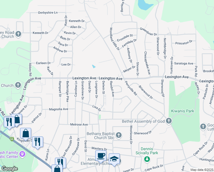 map of restaurants, bars, coffee shops, grocery stores, and more near 1970 Delwin Street in Cape Girardeau