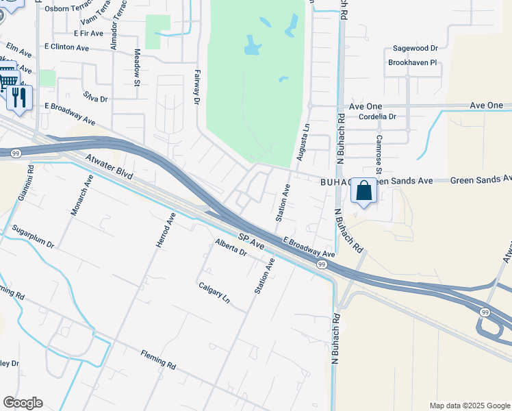 map of restaurants, bars, coffee shops, grocery stores, and more near 824 Valle Grande Drive in Atwater
