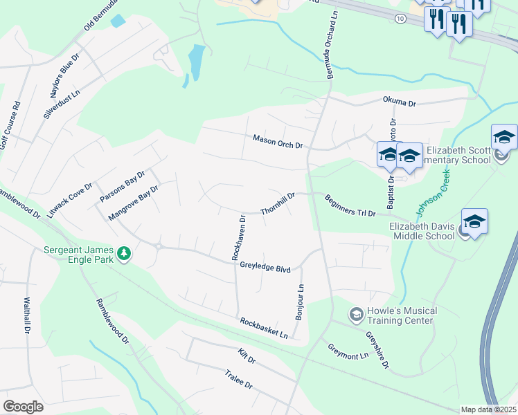 map of restaurants, bars, coffee shops, grocery stores, and more near 304 Thornhill Drive in Chester