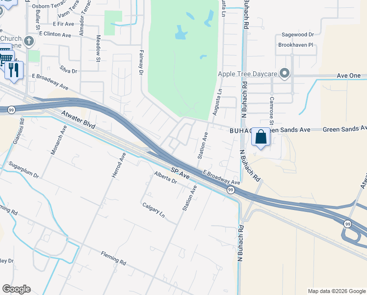 map of restaurants, bars, coffee shops, grocery stores, and more near 824 Valle Grande Drive in Atwater