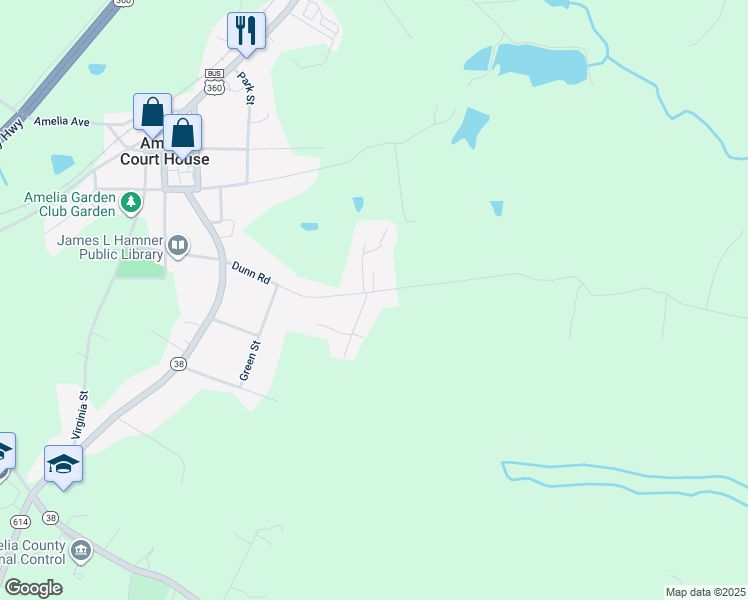 map of restaurants, bars, coffee shops, grocery stores, and more near 8901 Deekens Street in Amelia Court House