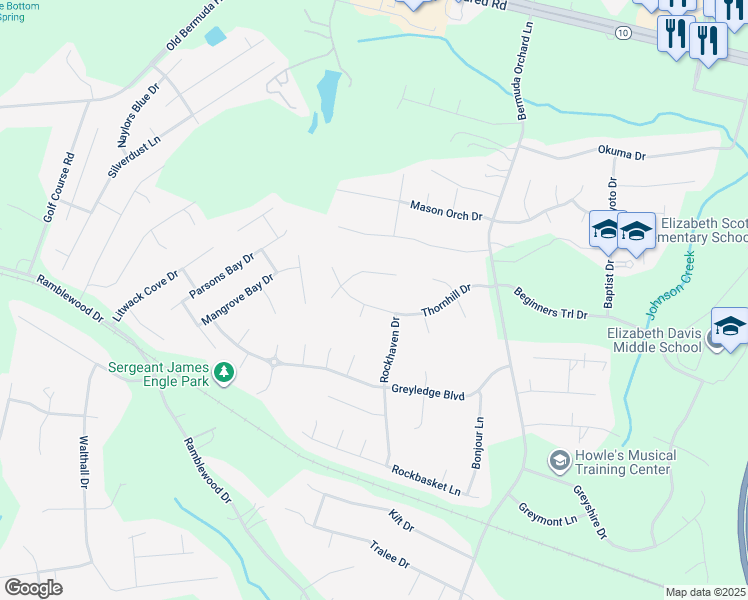 map of restaurants, bars, coffee shops, grocery stores, and more near 206 Thornhill Drive in Chester