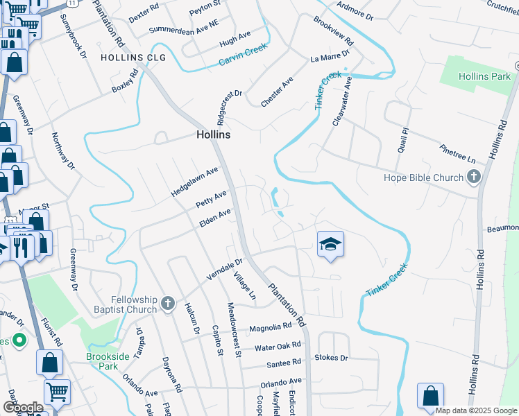 map of restaurants, bars, coffee shops, grocery stores, and more near 837 Sumpter Place in Roanoke