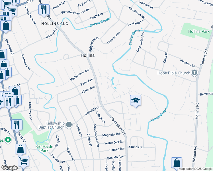 map of restaurants, bars, coffee shops, grocery stores, and more near 837 Sumpter Place in Roanoke