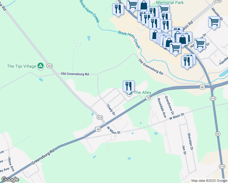 map of restaurants, bars, coffee shops, grocery stores, and more near 129 Ashley Avenue in Campbellsville