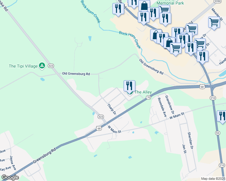 map of restaurants, bars, coffee shops, grocery stores, and more near Ashley Avenue in Campbellsville