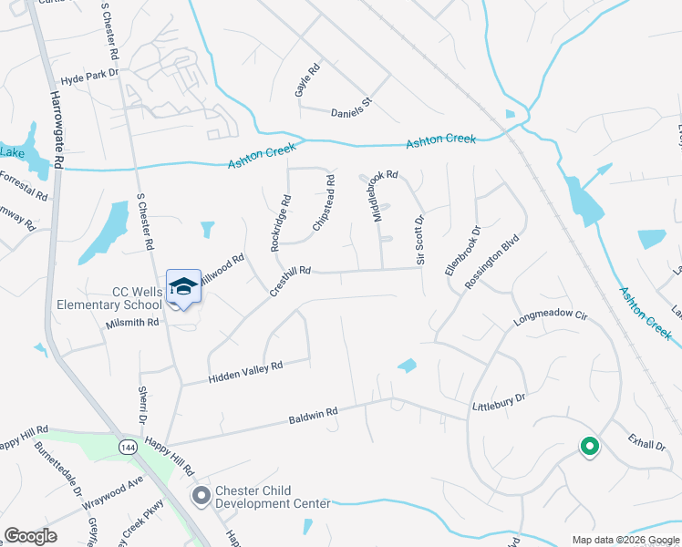 map of restaurants, bars, coffee shops, grocery stores, and more near 3912 Cresthill Road in Chester