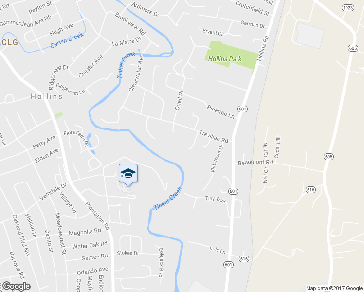 map of restaurants, bars, coffee shops, grocery stores, and more near 6622 Trevilian Road in Roanoke