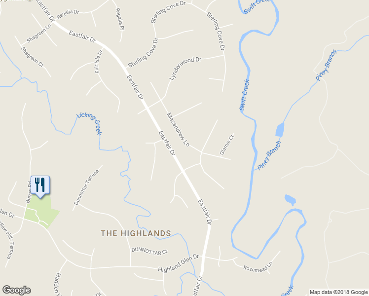map of restaurants, bars, coffee shops, grocery stores, and more near 10613 Macandrew Lane in Chesterfield