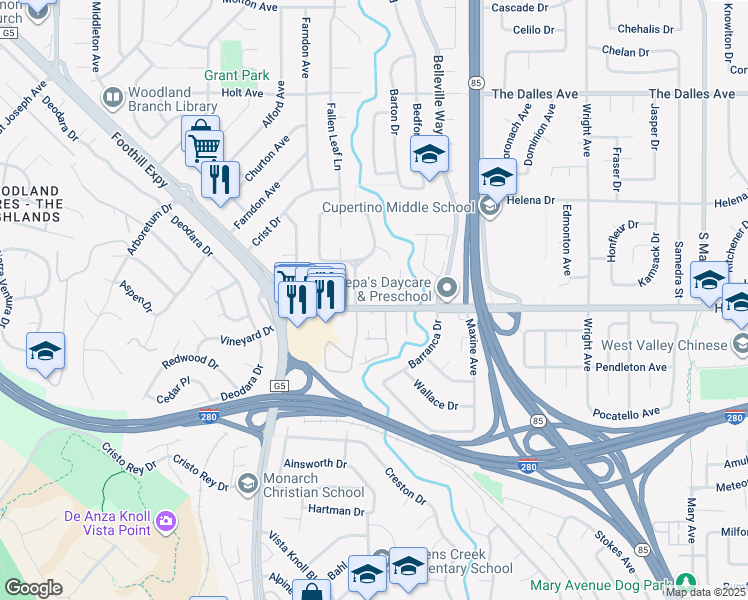 map of restaurants, bars, coffee shops, grocery stores, and more near 1708 Marshall Court in Los Altos