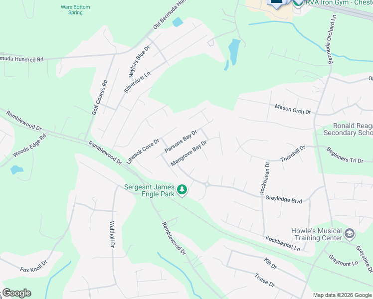 map of restaurants, bars, coffee shops, grocery stores, and more near 13800 Mangrove Bay Drive in Chester