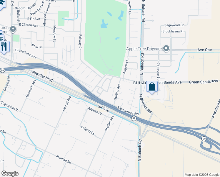 map of restaurants, bars, coffee shops, grocery stores, and more near 708 Vista Del Rey Drive in Atwater