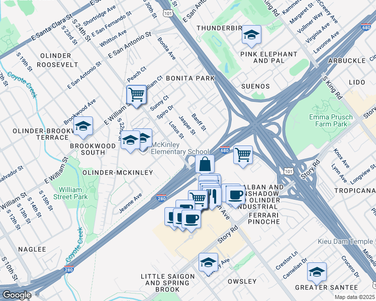 map of restaurants, bars, coffee shops, grocery stores, and more near 1168 Herald Avenue in San Jose