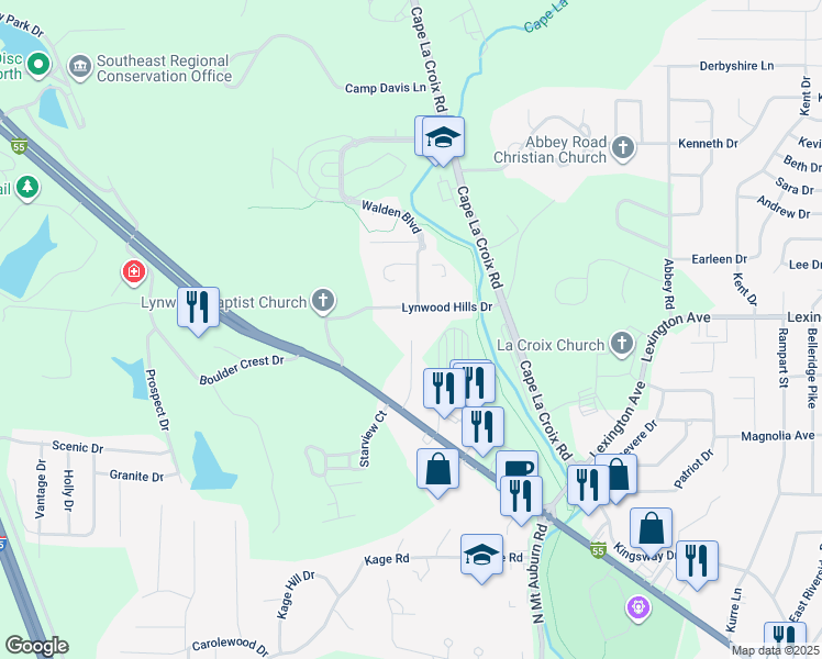 map of restaurants, bars, coffee shops, grocery stores, and more near 1980 Golden Eagle Court in Cape Girardeau