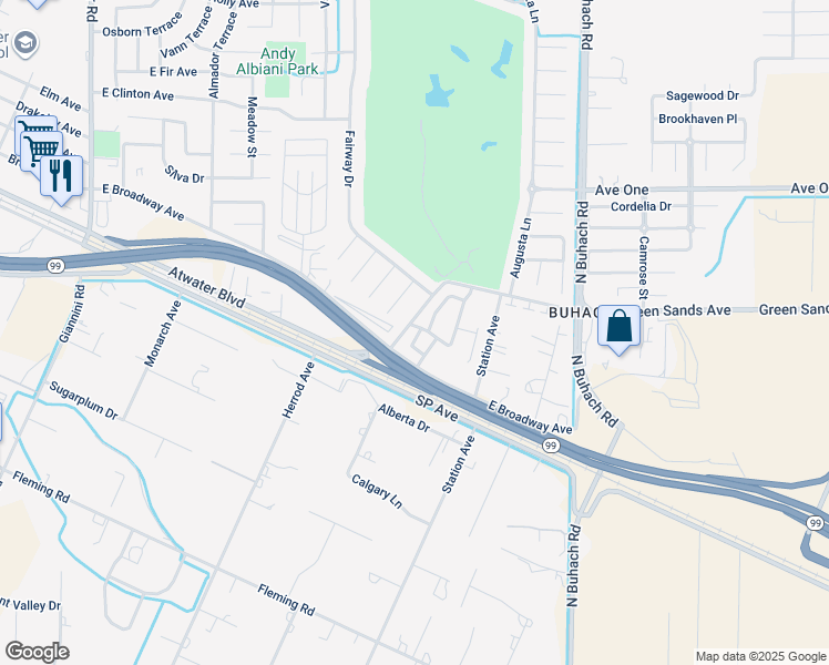 map of restaurants, bars, coffee shops, grocery stores, and more near 693 Rancho Vista Dr in Atwater