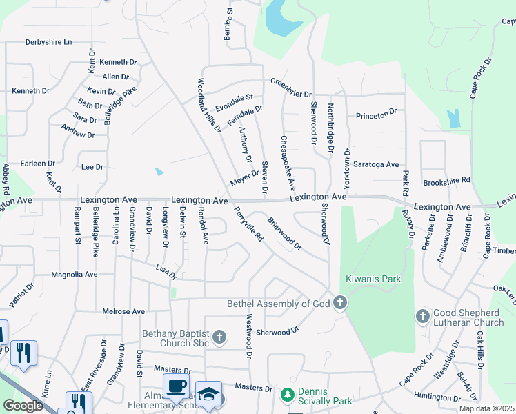 map of restaurants, bars, coffee shops, grocery stores, and more near 1976 Briarwood Dr in Cape Girardeau